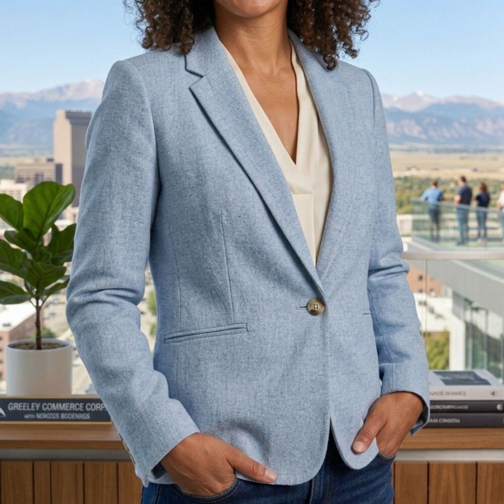 HM Womens Blazer Size 8 Light Blue Single Button Fitted Suiting Office Formal